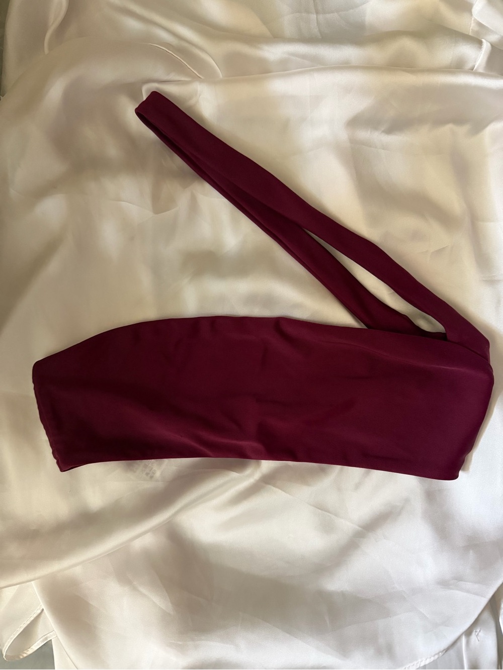 Jade Swim One-Shoulder Bandeau Top in Burgundy (Size small)